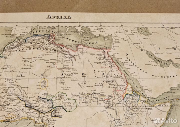 Карта Африки с колониями. 1850-е. Германия