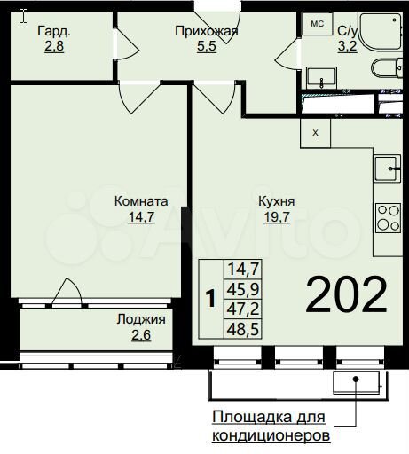1-к. квартира, 47,2 м², 17/17 эт.