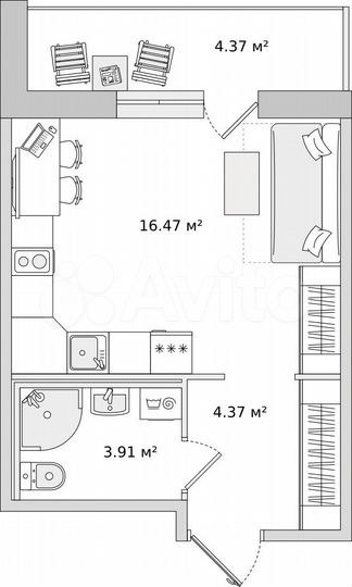Квартира-студия, 29,1 м², 14/16 эт.