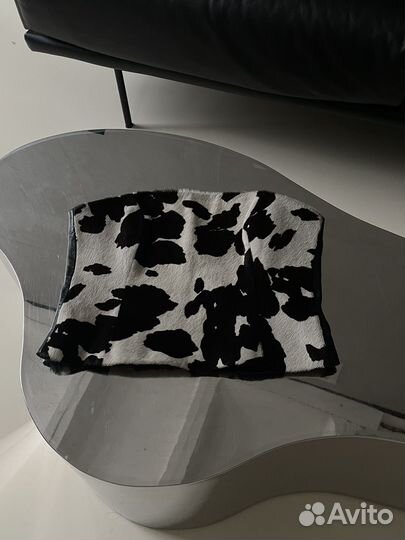 Кожаный топ корсет с принтом корова винтаж