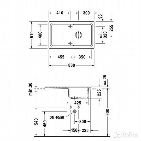 Duravit Cassia Кухонная мойка Cassia 50 860x510