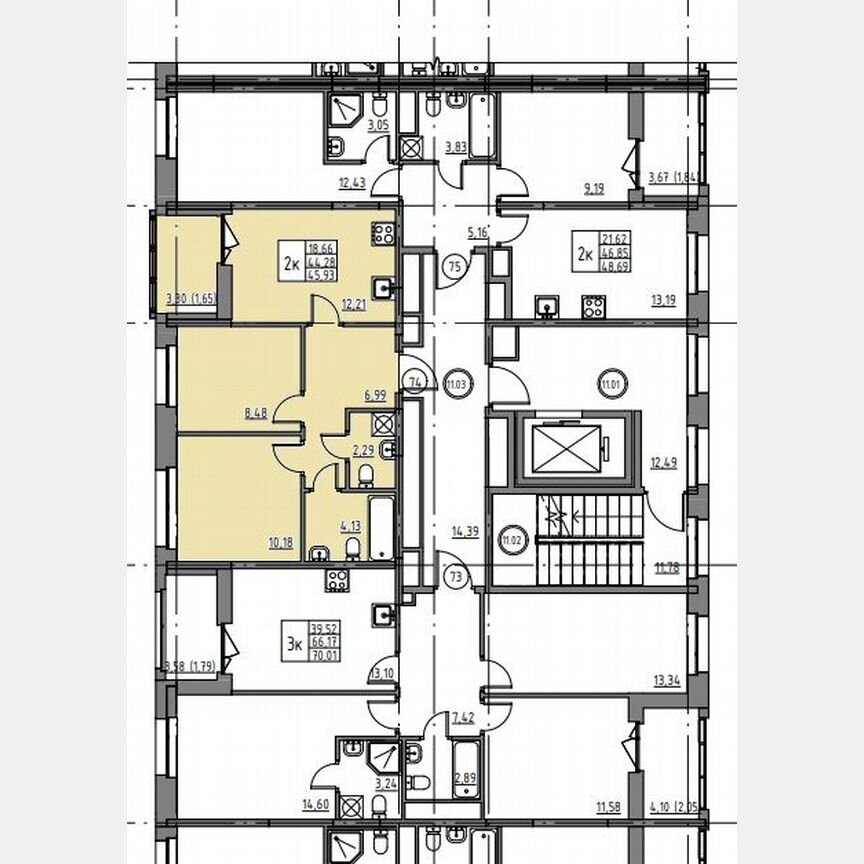 2-к. квартира, 45,9 м², 11/12 эт.