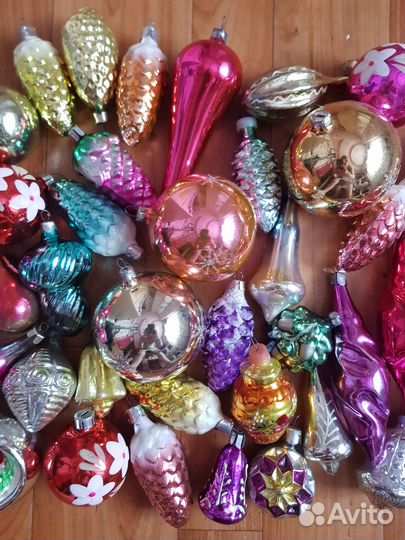 Разные елочные игрушки. Стекло СССР. 45 штук