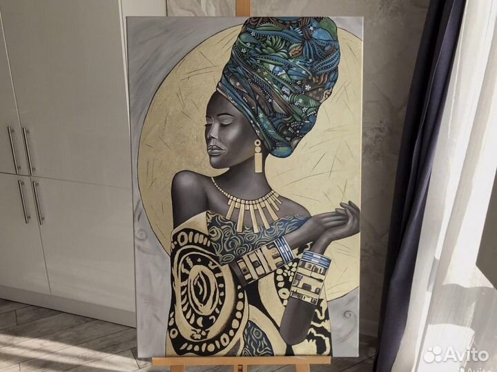 Большая картина маслом Африканка
