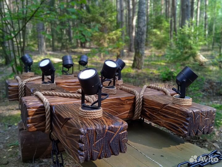 Светильник подвесной из дерева (брус) на 8 спотов