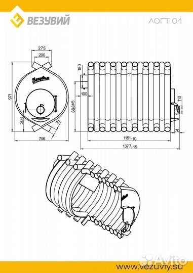 Печь отопительная везувий аогт 04 1000 m3