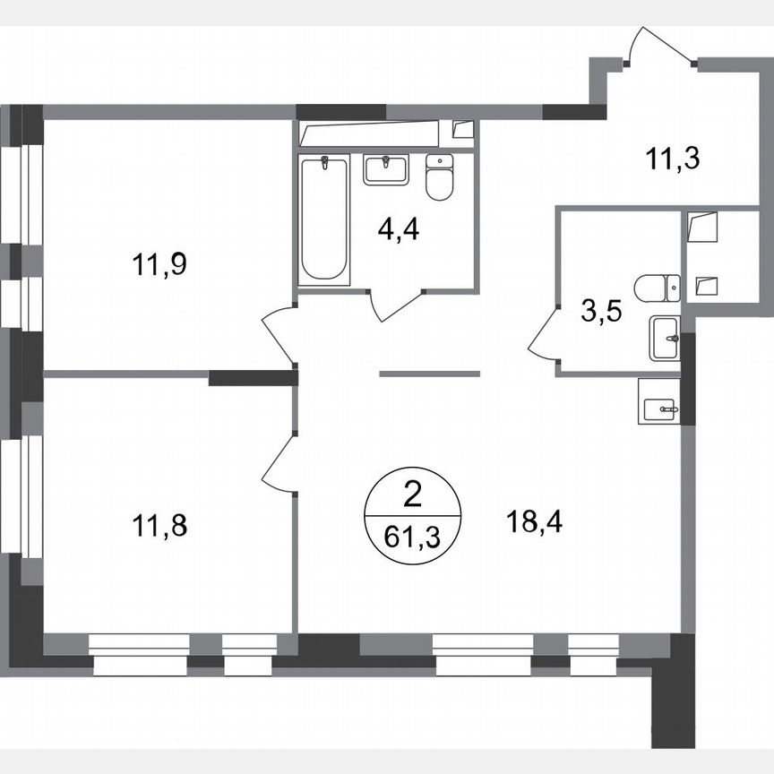 2-к. квартира, 61,3 м², 5/20 эт.