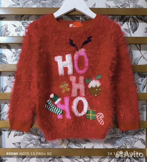 Свитер новогодний для девочки р 104/110
