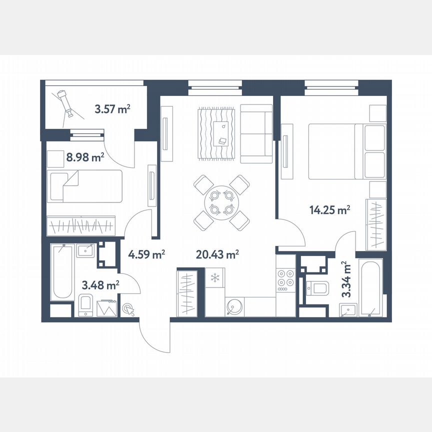 2-к. квартира, 56,9 м², 15/25 эт.