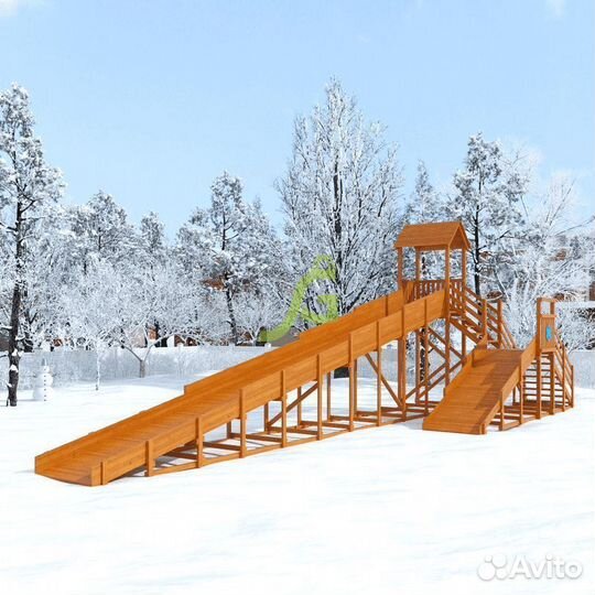 Зимняя деревянная горка Snow Fox (12 м) с двумя ск