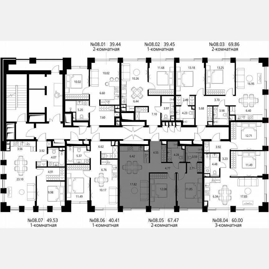 2-к. квартира, 67,5 м², 8/21 эт.