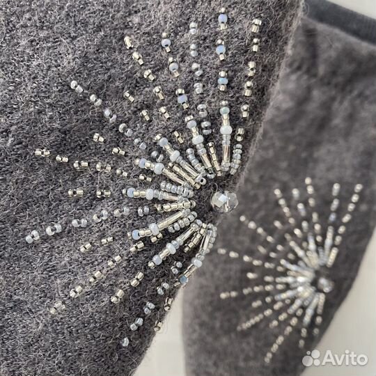 Варежки лоден серые с вышивкой и без вышивки