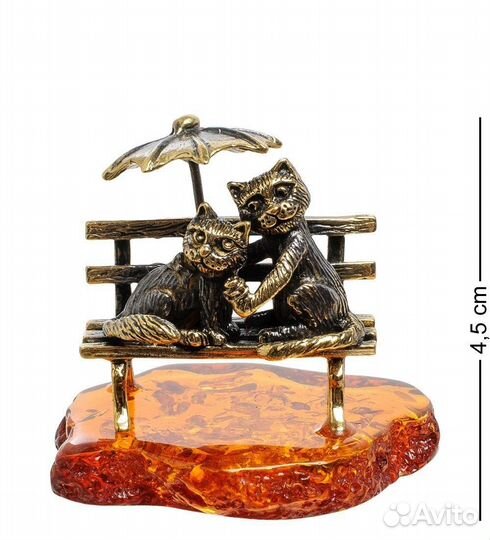 Фигурка Коты под зонтом (латунь, янтарь) A2102337