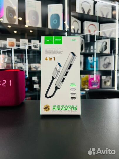 USB Хаб Hoco HB26 USB 2.0 3x + USB 3.0 Silver