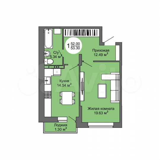 1-к. квартира, 53,3 м², 12/17 эт.