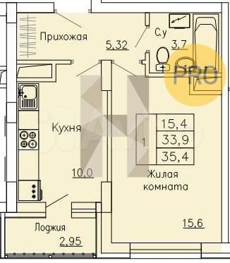 1-к. квартира, 35,4 м², 15/21 эт.