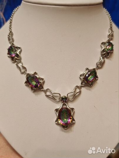 Серебряное колье и браслет. Кварц мистик. Новое