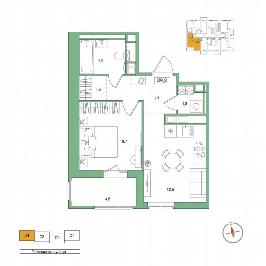 1-к. квартира, 39,3 м², 8/11 эт.