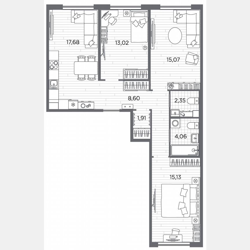 3-к. квартира, 77,8 м², 1/5 эт.