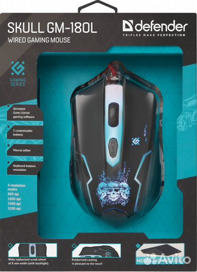Игровой набор мышка и коврик Defender Skull GM-180