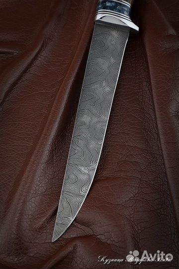 Нож филейный Касатка дамаск венге акрил синий