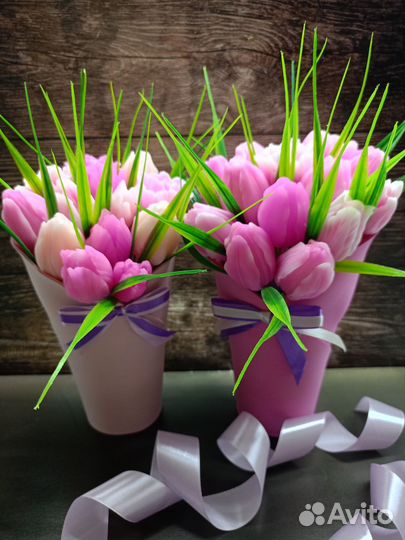 Подарки 8 марта. Букет тюльпанов из мыла