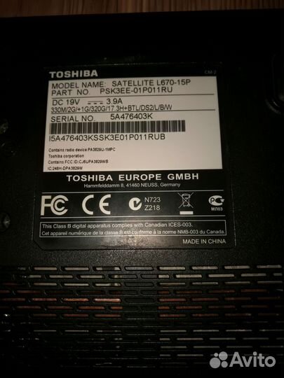 Ноутбук toshiba satellite L670 15P