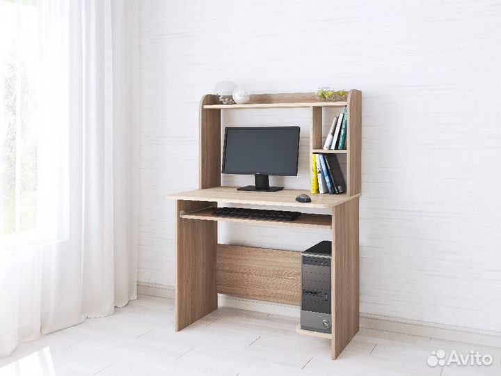 Компьютерный стол с полками Ясень шимо