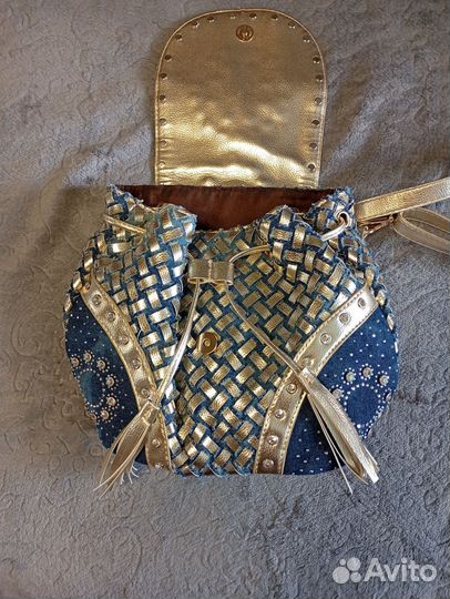 Сумка -рюкзак джинсовая со стразами