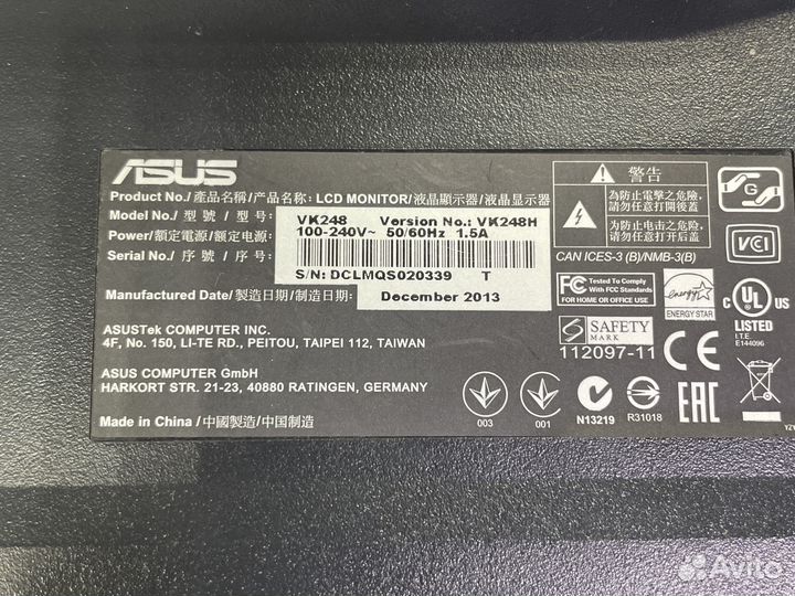 Монитор 24” asus VK248H, 1920x1080, 76 Гц, TN