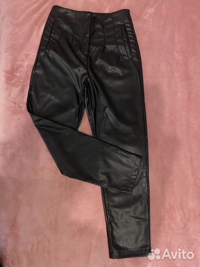 Джинсы кожаные брюки с высокой талией