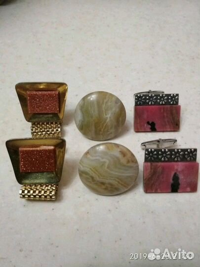 Винтажные запонки с уральскими самоцветами (новые)