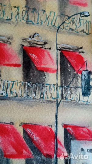 Картина акварель. Париж город улица парижа