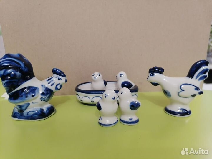 Гжель подворье петушок курица цыплята