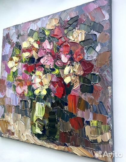 Картина маслом цветы текстурная