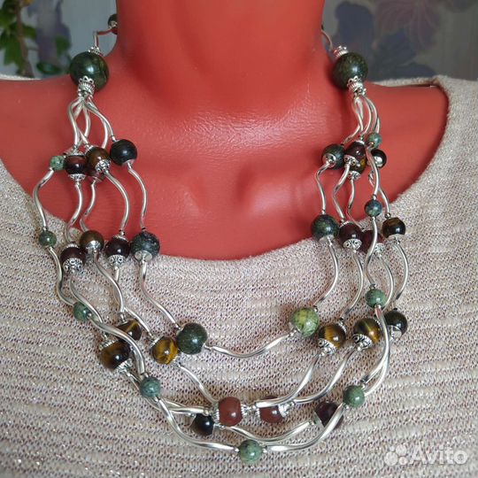 Бусы Гирлянда Змеевик Глазковые кварцы натуральные