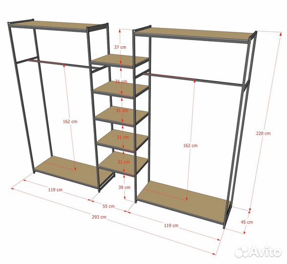 Стеллаж Лофт для одежды кб-2213