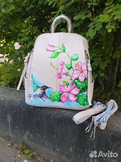 Кожаный рюкзак с ручной росписью