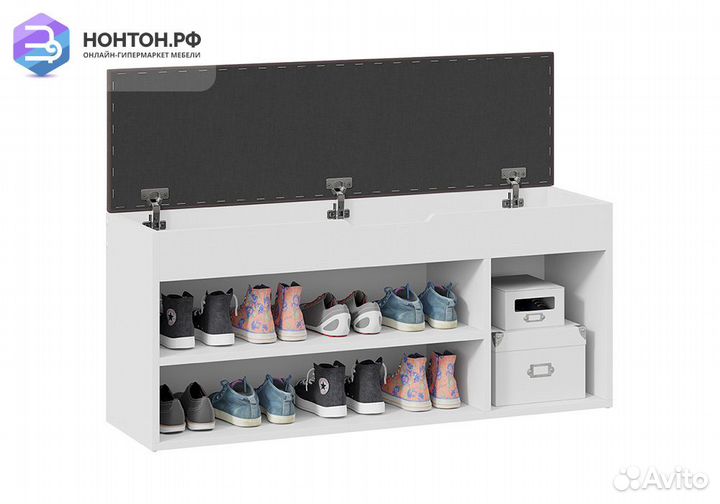 Тумба для обуви Тип 12 белый ясень / велюр серый