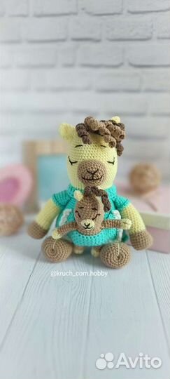 Кукла ручной работы Лама с детёнышем