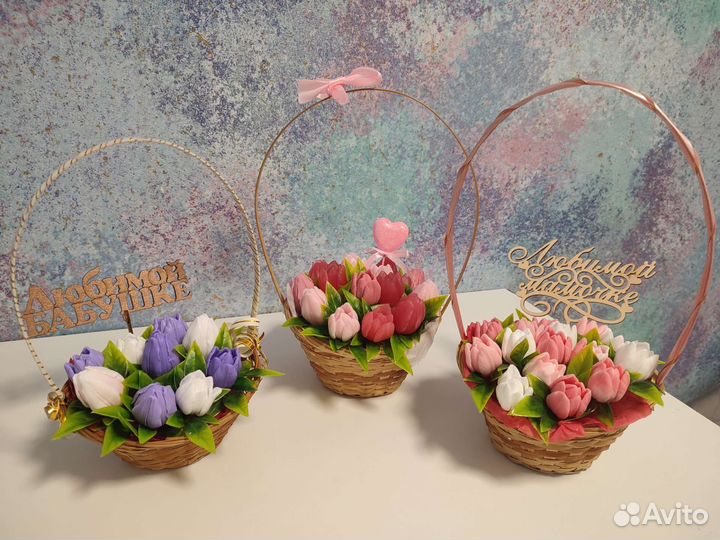 Мыло ручной работы в корзине, подарок