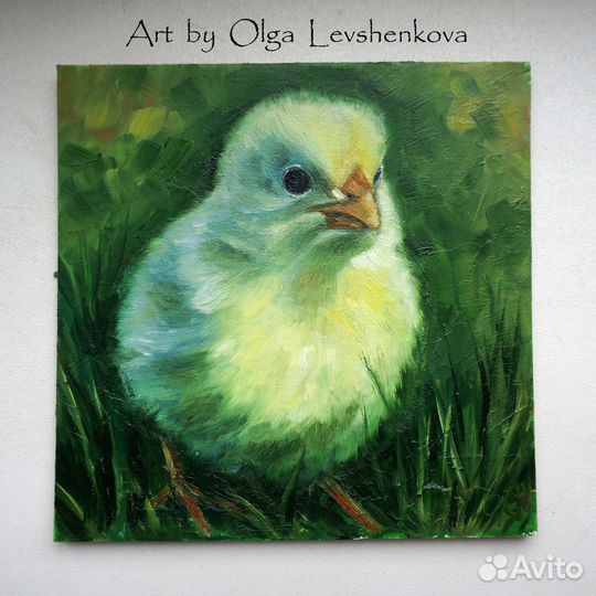Картина маслом Цыплёнок 15х15 см. В наличии