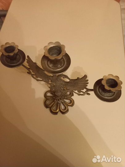 Старинный подсвечник канделябр Двуглавый орел