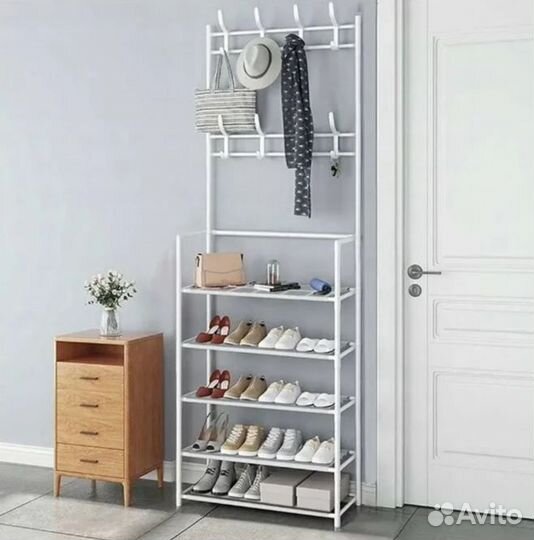 Вешалка для одежды с полкой для обуви, 5 полок