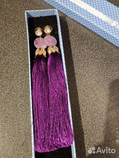 Серьги кисти. Ручная работа - гвоздики с аметистом