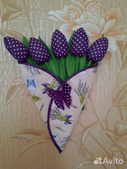 Букет в конверте.Текстильный.Тюльпаны Тильда