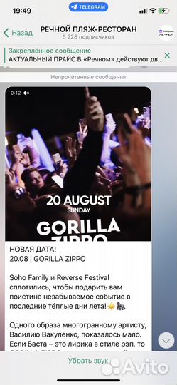 Билеты на концерт gorilla zippo