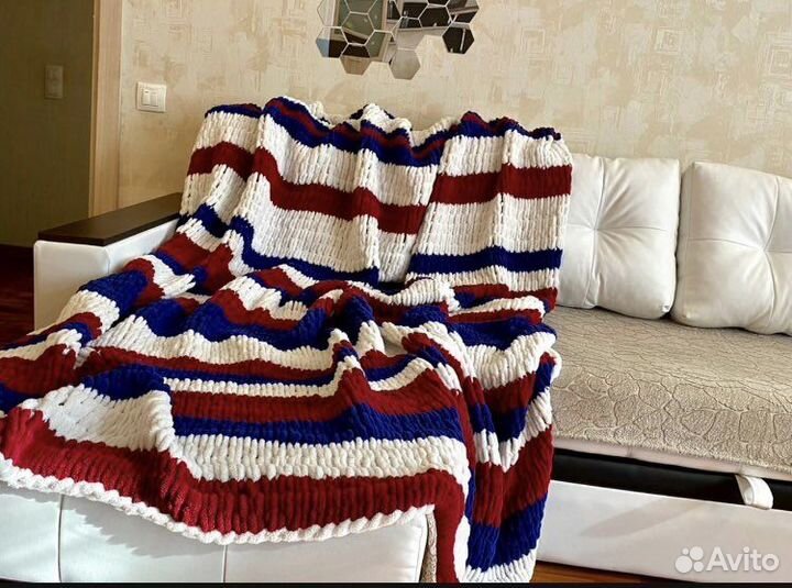 Плед ручной работы из Ализе пуфи размер 200/200