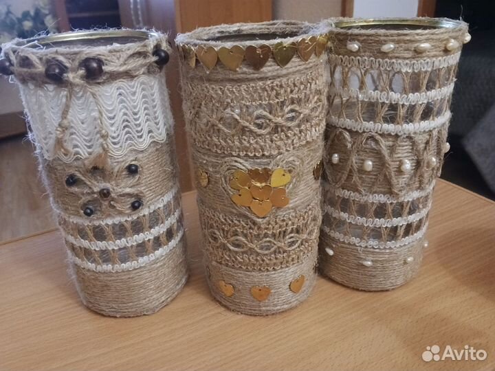 Декоративные вазочки из джута