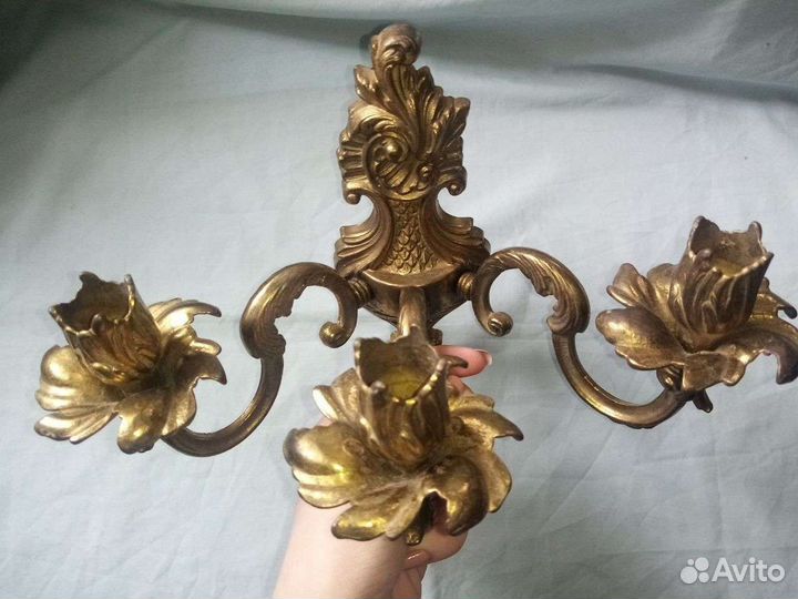 Подсвечник-бра на 3 свечи Бронза